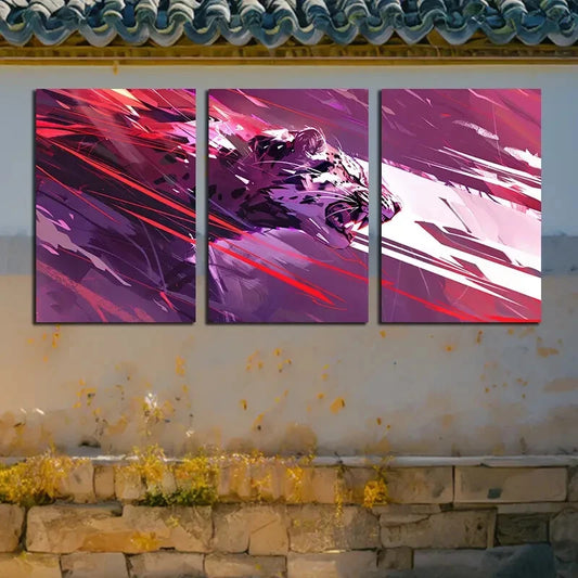 3pcs Red Purple Leopard in Astronaut Gear Metal Print Ready to Hang Art