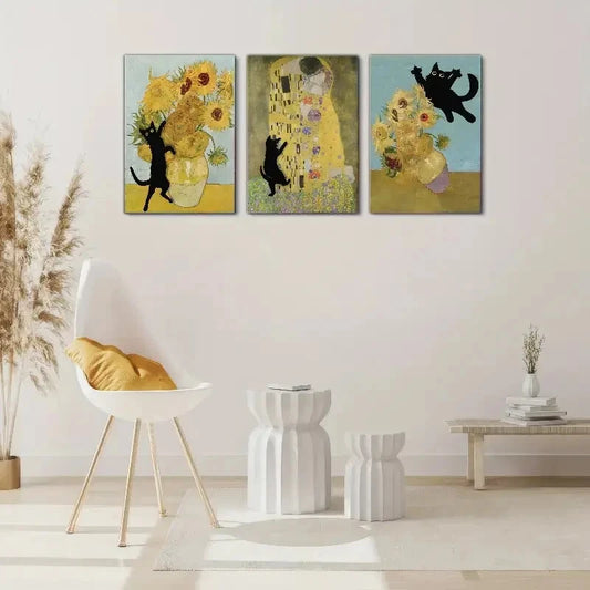 3pcs Cat Art Decoration Poster Simple and Fashion Metal Print Ready to Hang Art