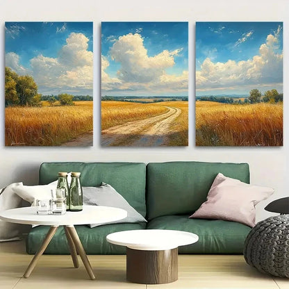3pcs Field Countryside Dirt Road Metal Print Ready to Hang Art