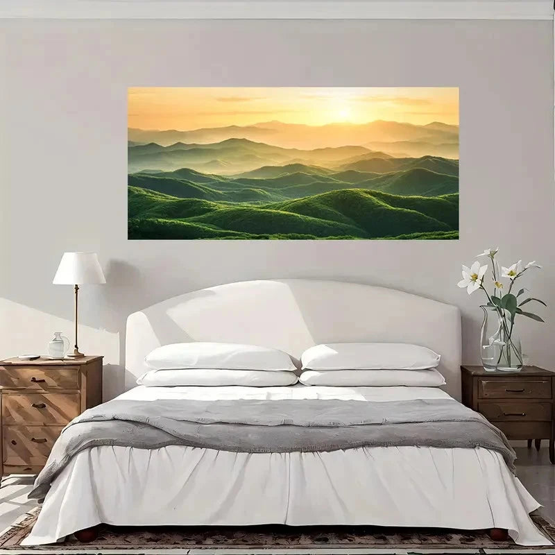 Golden Sunset Mountain Wall Art Canvas Office Home Room Framed 120x60cm