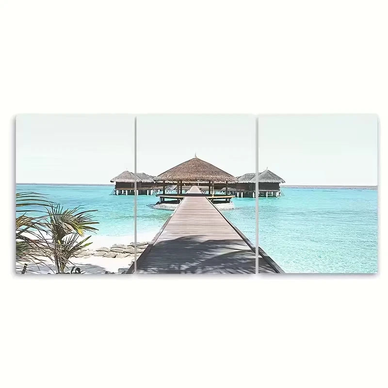 3pcs Maldives Beach Sunset Tropical Ocean Metal Print Ready to Hang Art