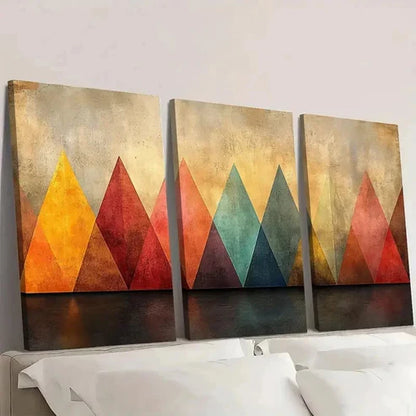 3pcs Vibrant Geometric Shapes in Warm Pastel H Wall Art Set Canvas Unframed - High Quality Print 100% Australian Made Wall Canvas - Bella Home Decor