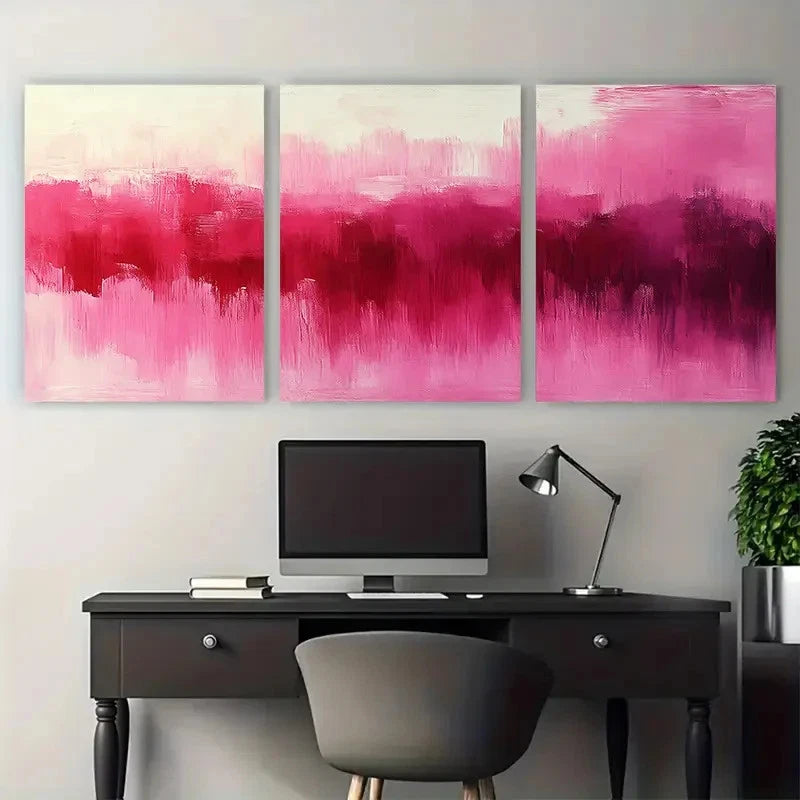 3pcs Vibrant Pink Magenta Abstract Wall Art Set Canvas Framed 50x70cm - High Quality Print 100% Australian Made Wall Canvas Ready to Hang