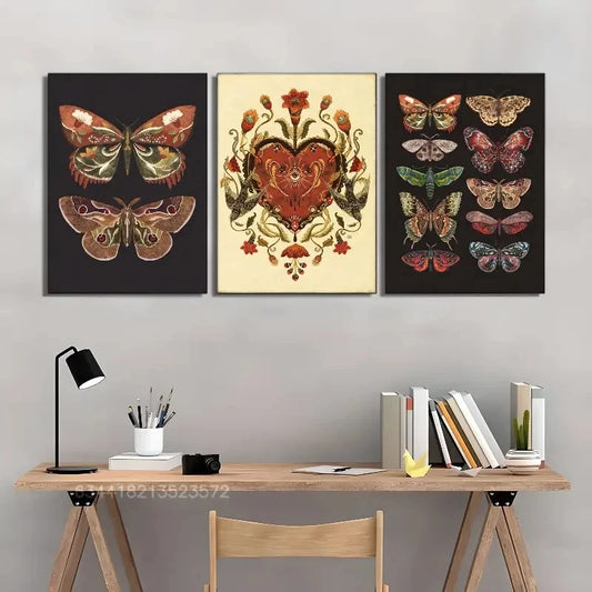 3pcs Butterfly Print Moth Art Print Botanical Metal Print Ready to Hang Art