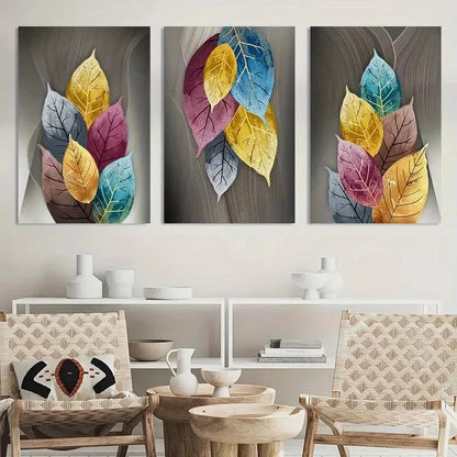 3pcs Abstract Leaves Painting Fashion Printing Metal Print Ready to Hang Art