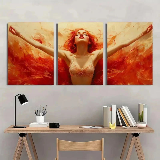 3pcs Ballet Dancer Red Hair Ballerina Perfect Wall Art Set Canvas Framed 40x60cm - High Quality Print 100% Australian Made Wall Canvas Ready to Hang