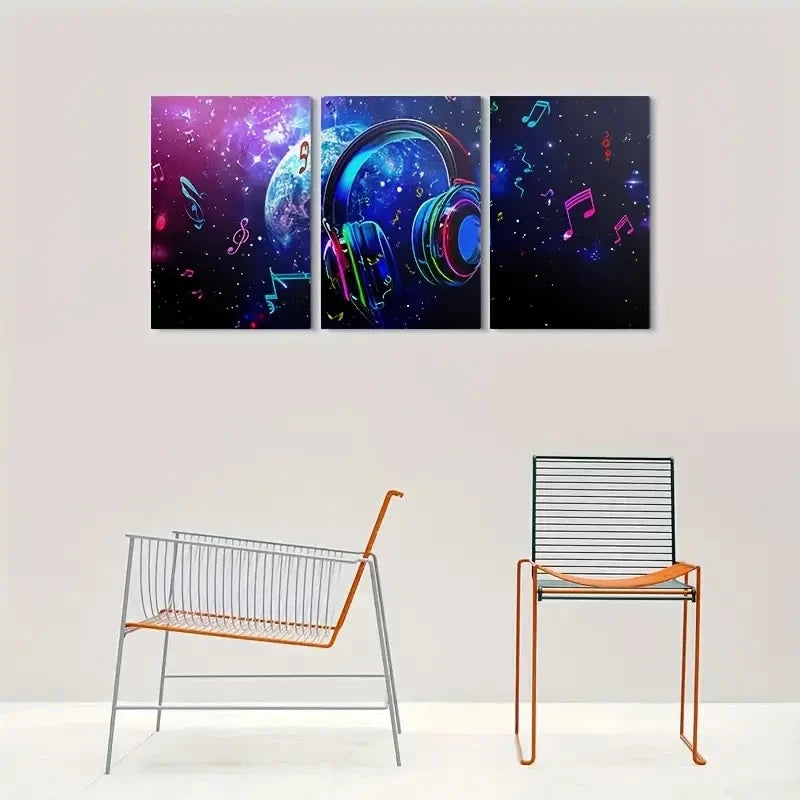 3pcs Celestial Notes & Headphones Metal Print Ready to Hang Art