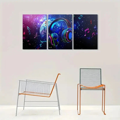 3pcs Celestial Notes & Headphones Metal Print Ready to Hang Art