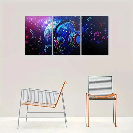 3pcs Celestial Notes & Headphones Metal Print Ready to Hang Art