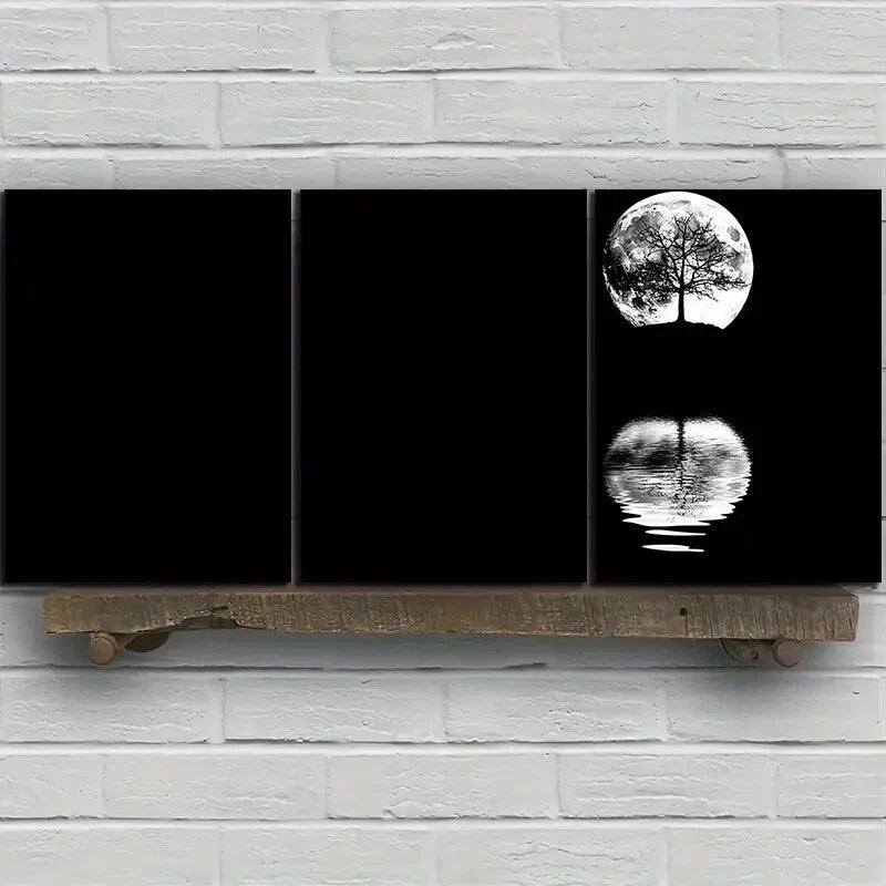3pcs Reflection of Trees Moonlight Metal Print Ready to Hang Art