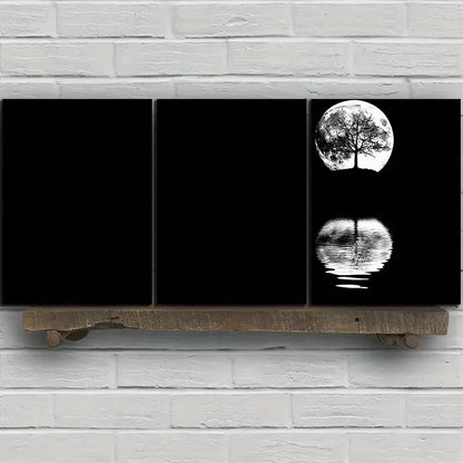 3pcs Reflection of Trees Moonlight Metal Print Ready to Hang Art