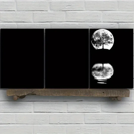 3pcs Reflection of Trees Moonlight Metal Print Ready to Hang Art