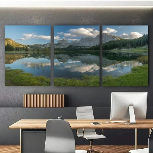 3pcs Mountain & Pine Tree Reflection Metal Print Ready to Hang Art