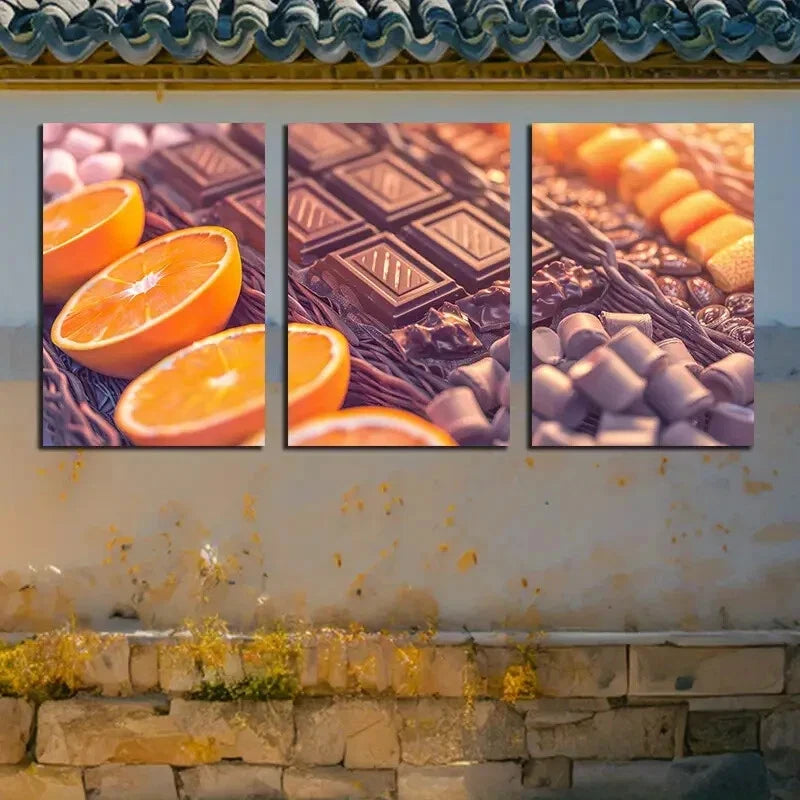 3pcs Vibrant Colorful Candies Illustration Metal Print Ready to Hang Art