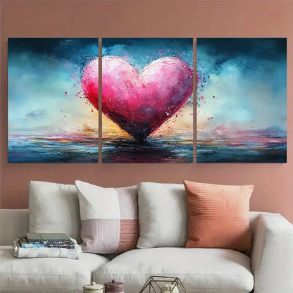 3pcs Romantic Pink Watercolour Heart Illustration Metal Print Ready to Hang Art