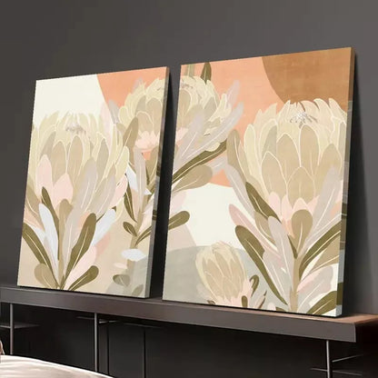 2pcs Neutral Abstract Art Flowers, Blooming Flowers Canvas Framed 50x75cm - High Quality Print 100% Australian Made Wall Canvas Ready to Hang
