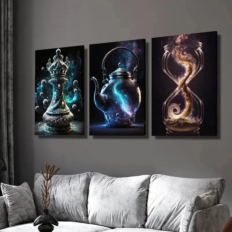 3pcs Magic Container Chess Timer Teapot Wall Art Set Canvas Framed 40x60cm - High Quality Print 100% Australian Made Wall Canvas Ready to Hang