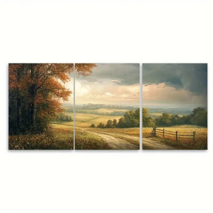 3pcs Vintage Landscape Painting Countryside Metal Print Ready to Hang Art