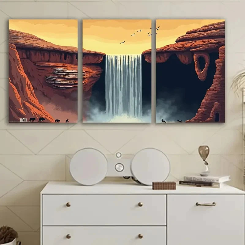 3pcs Waterfall Nature Landscape Scene Wall Art Set Canvas Framed 40x60cm - High Quality Print 100% Australian Made Wall Canvas Ready to Hang