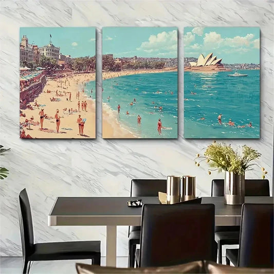 3pcs Sydney Opera House And Harbour Bridge Wall Art Set Canvas Framed 40x60cm - High Quality Print 100% Australian Made Wall Canvas Ready to Hang