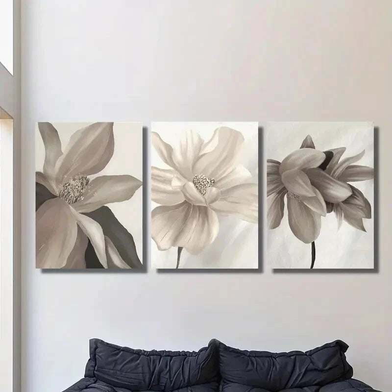 3pcs Neutral Botanical Floral Beige Metal Print Ready to Hang Art