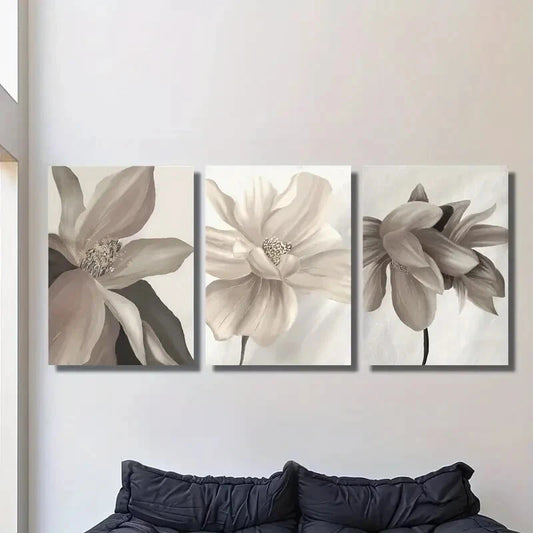 3pcs Neutral Botanical Floral Beige Metal Print Ready to Hang Art