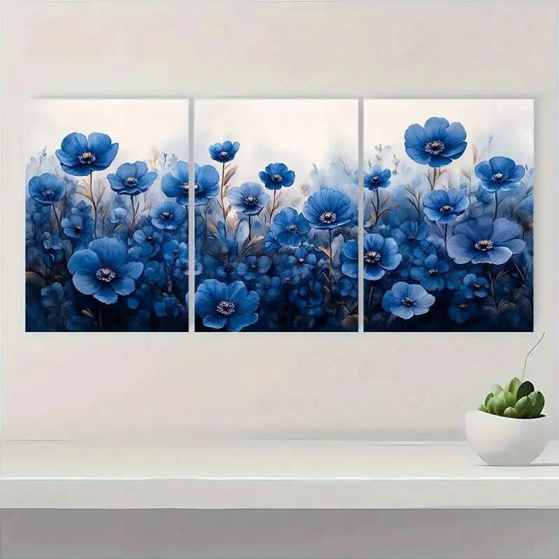 3pcs Blue Botanical Forget-Me-Not Floral Metal Print Ready to Hang Art