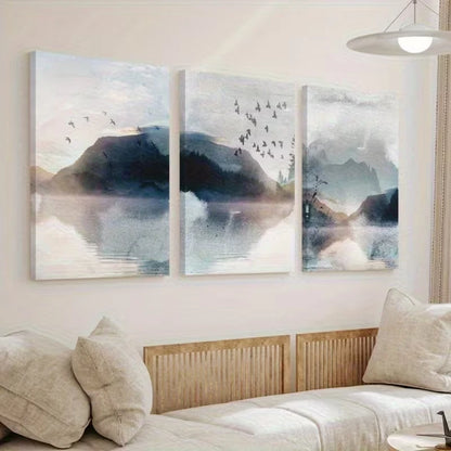 3pcs Modern Abstract Birds Landscape Wall Art Set Canvas Framed 40x60cm - High Quality Print 100% Australian Made Wall Canvas Ready to Hang