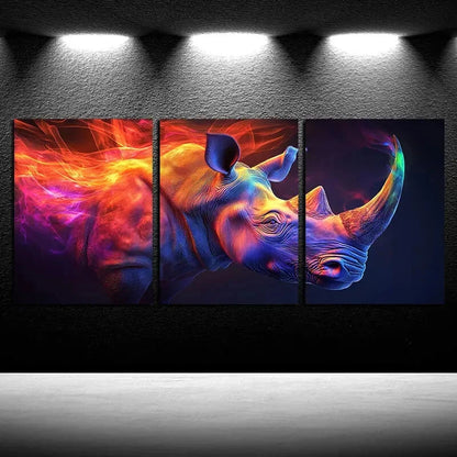 3pcs Vibrant Color Rhino Illustration Metal Print Ready to Hang Art