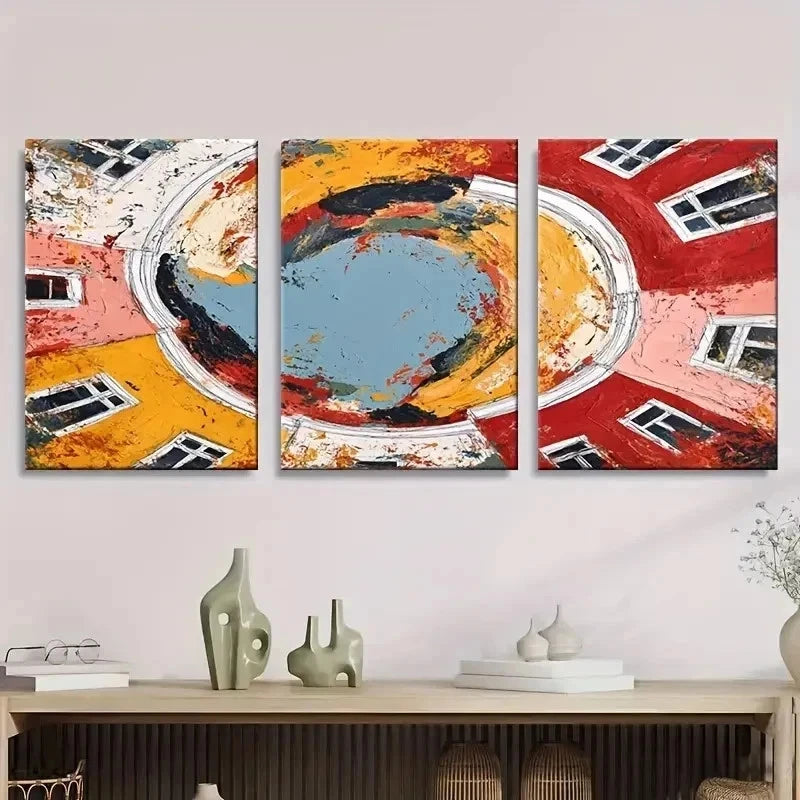 3pcs Colorful Abstract Red Yellow Blue Gray Wall Art Set Canvas Framed 40x60cm - High Quality Print 100% Australian Made Wall Canvas Ready to Hang