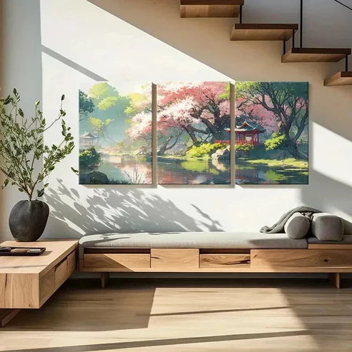 3pcs Cherry Blossom Tree Modern Decoration Wall Art Canvas Unframed - High Quality Print 100% Australian Made Wall Canvas