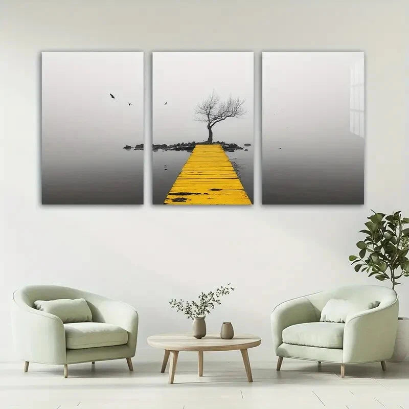 3pcs Seaside Flying Birds and Trees Themed Metal Print Ready to Hang Art