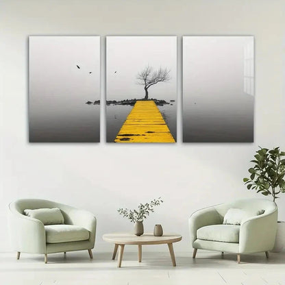 3pcs Seaside Flying Birds and Trees Themed Metal Print Ready to Hang Art