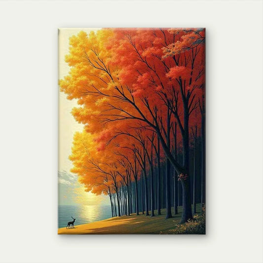 Autumn Trees by the Lakeside at Sunset 60x90cm Metal Print Ready to Hang