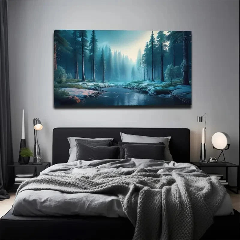 Clear Quiet Forest Stream Wall Art Canvas Office Home Room Framed 120x60cm