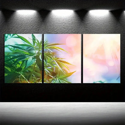 3pcs Vibrant Sun in Weed Illustration Metal Print Ready to Hang Art