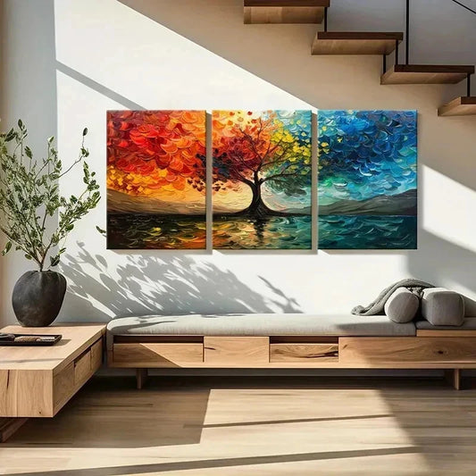 3pcs Vibrant Colorful Autumn Tree Wall Art Set Canvas Framed 40x60cm - High Quality Print 100% Australian Made Wall Canvas Ready to Hang