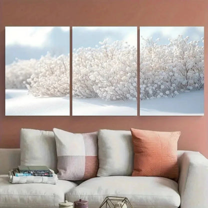3pcs Elegant White Floral Bush Illustration Wall Art Set Canvas Framed 50x70cm - High Quality Print 100% Australian Made Wall Canvas Ready to Hang
