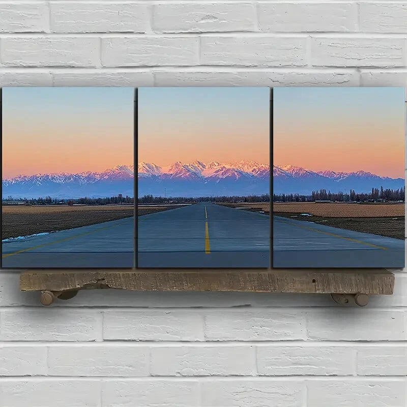 3pcs Sunset Glow Highway Road Trio Metal Print Ready to Hang Art