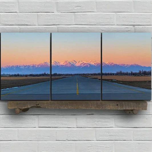 3pcs Sunset Glow Highway Road Trio Metal Print Ready to Hang Art
