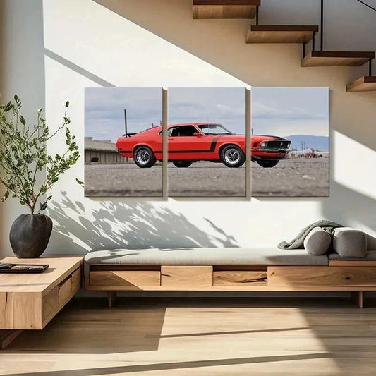3pcs Vibrant Red Sports Car Decor Wall Art Set Canvas Framed 40x60cm - High Quality Print 100% Australian Made Wall Canvas Ready to Hang