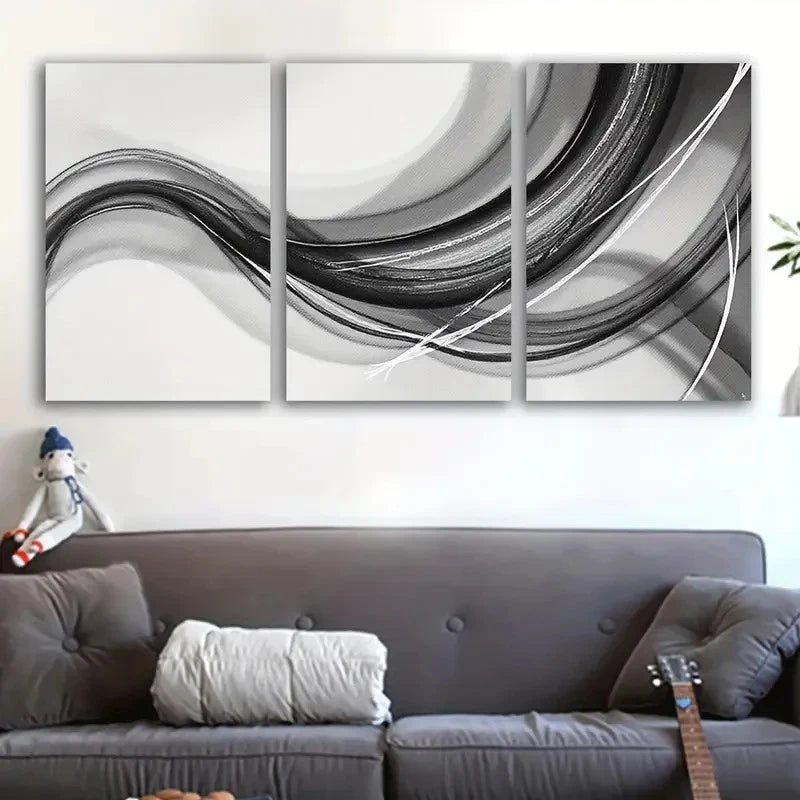 3pcs Black And White Abstract Modern Prints Wall Art Set Canvas Framed 50x70cm - High Quality Print 100% Australian Made Wall Canvas Ready to Hang