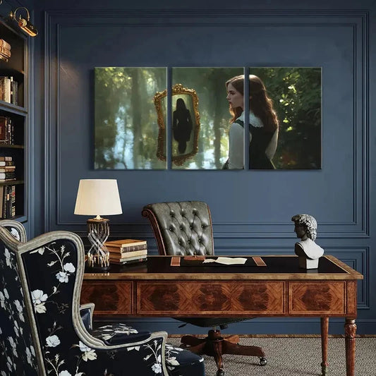 3pcs Mirror Reflection Forest Scene Woman Metal Print Ready to Hang Art