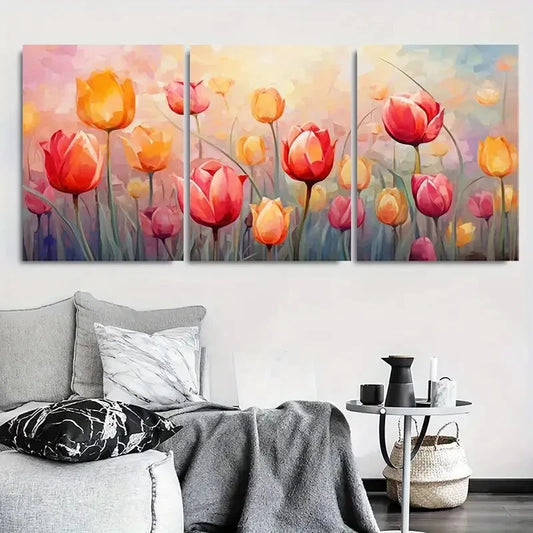 3pcs Vibrant Tulip Floral Botanical Nature Metal Print Ready to Hang Art