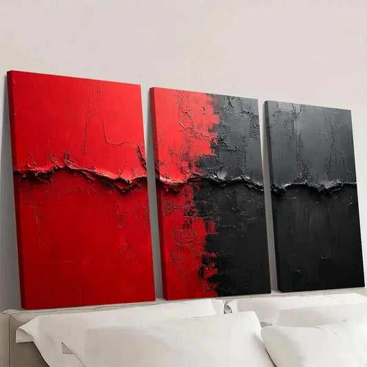 3pcs  Black & Red, Minimalist Design Wall Art Set Canvas Framed 60x90cm - High Quality Print 100% Australian Made Wall Canvas Ready to Hang