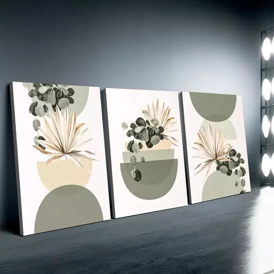 3pcs Modern Botanical & Geometric Wall Art Set Canvas Framed 50x70cm - High Quality Print 100% Australian Made Wall Canvas Ready to Hang