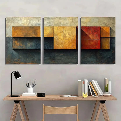 3pcs Brown Geometric Abstract Texture Painting Metal Print Ready to Hang Art
