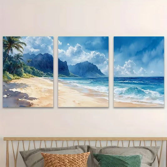 3pcs Bells Australia Tropical Beach  Wall Art Set Canvas Framed 60x90cm - High Quality Print 100% Australian Made Wall Canvas Ready to Hang