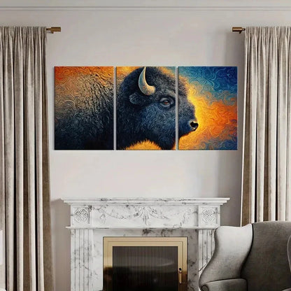3pcs Abstract Bison Art Vibrant Colors Swirl Metal Print Ready to Hang Art