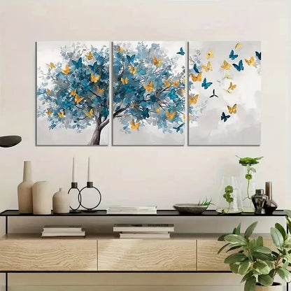 3pcs Abstract Art Depicting a Tree of Butterflies Metal Print Ready to Hang Art